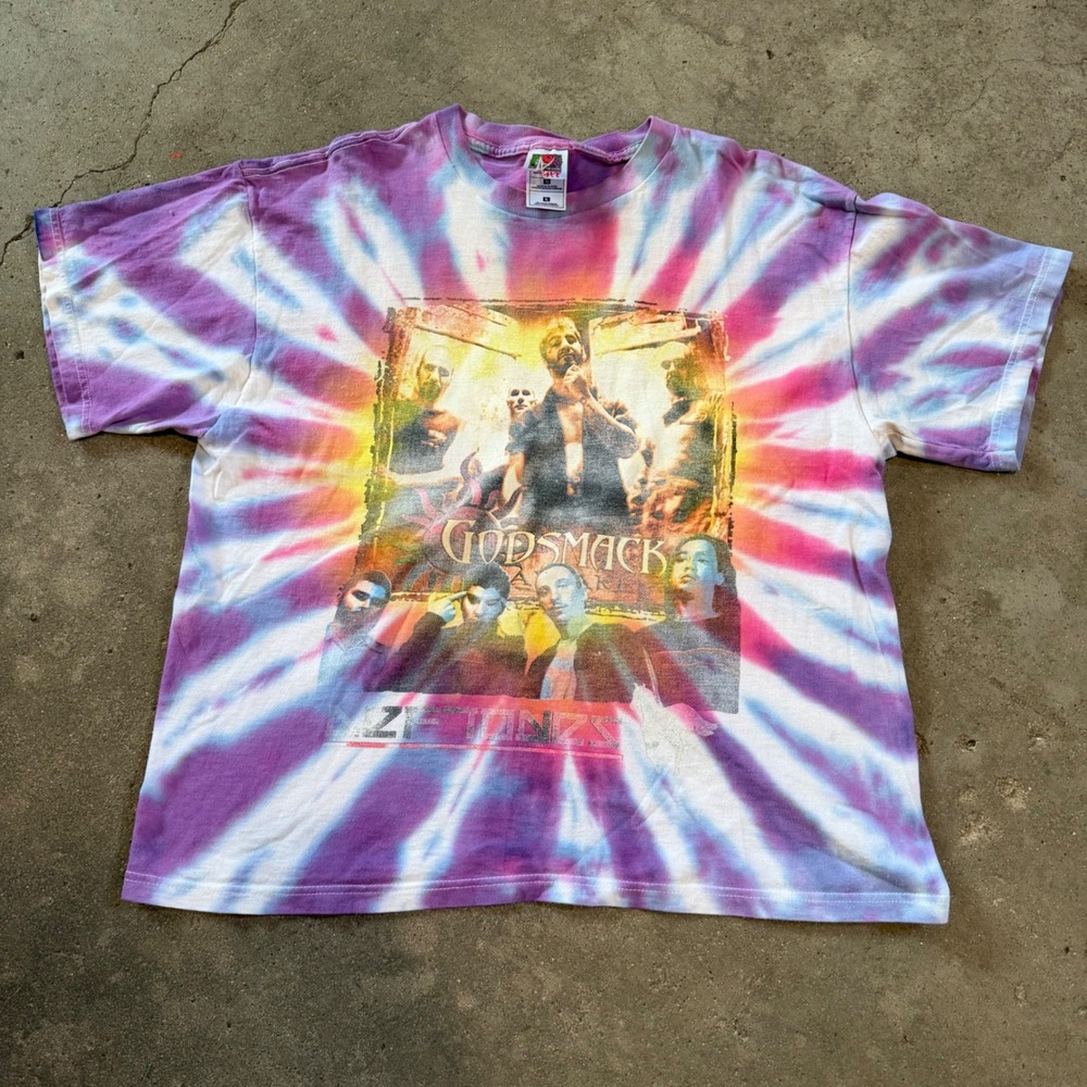 Vintage 2001 Godsmack Deftones Shirt Men XL Purple Tie Dye 2001 Tour Graphic Tee